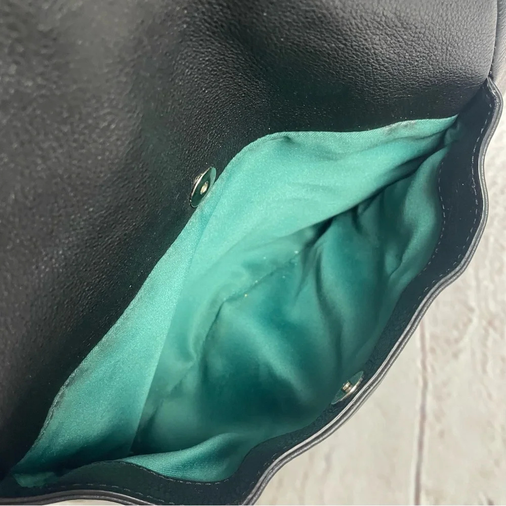 Coach Avery Pebbled Leather Hobo Bag Bucket Drawstring Black Teal Silver - Picture 9 of 16